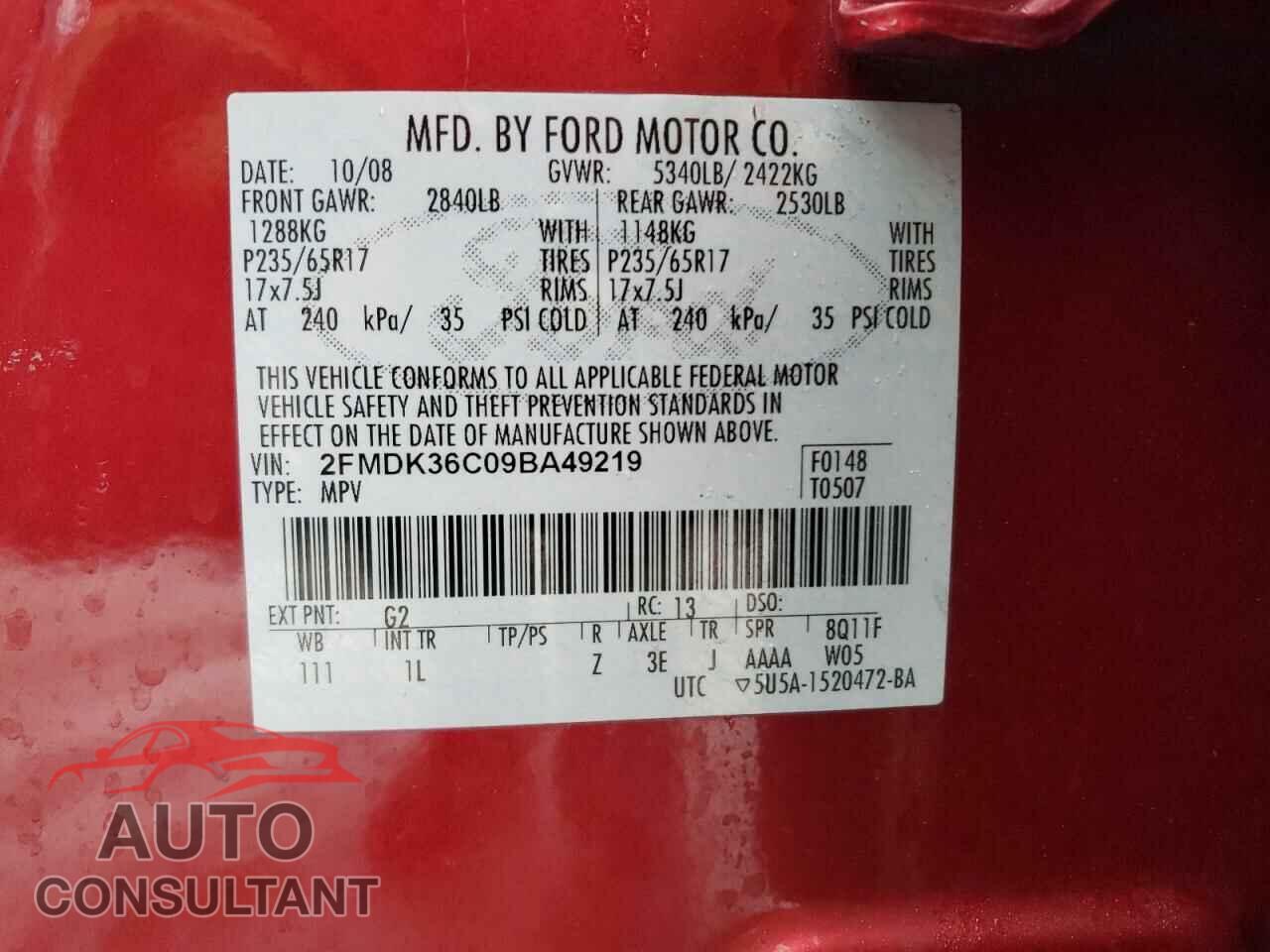 FORD EDGE 2009 - 2FMDK36C09BA49219