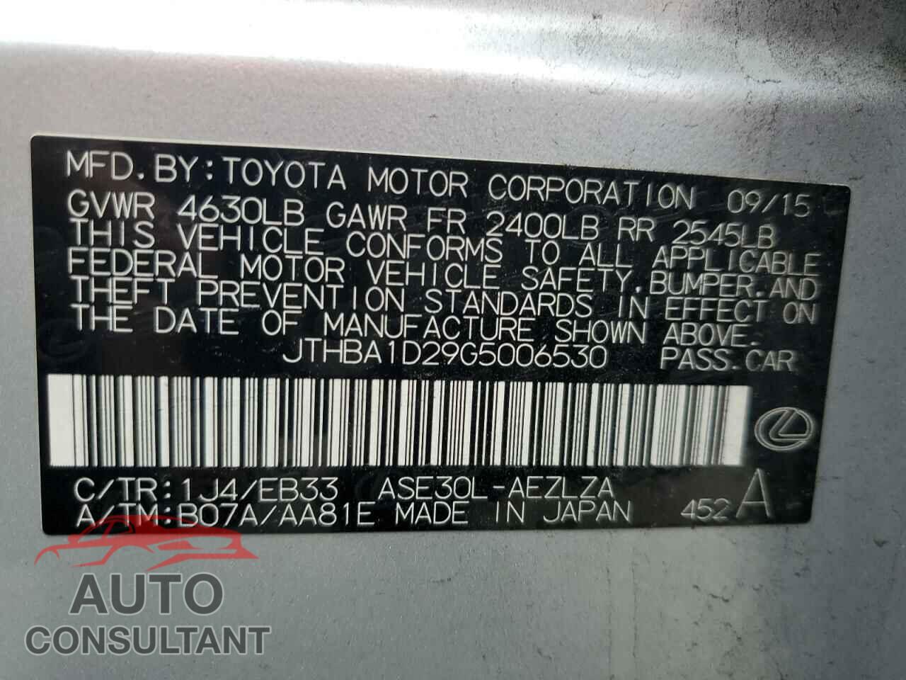 LEXUS IS 2016 - JTHBA1D29G5006530
