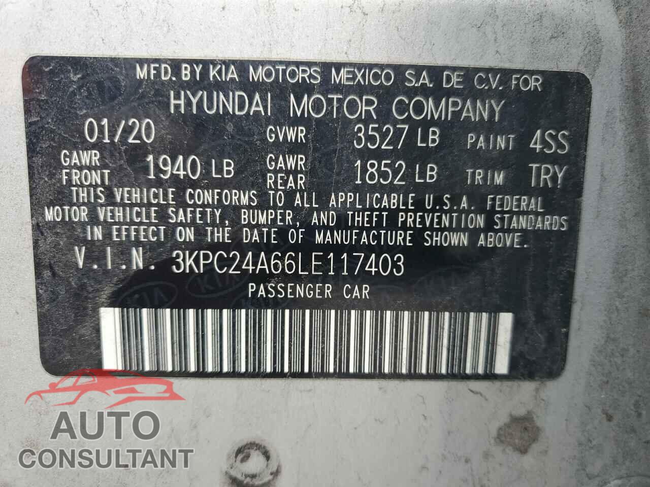 HYUNDAI ACCENT 2020 - 3KPC24A66LE117403