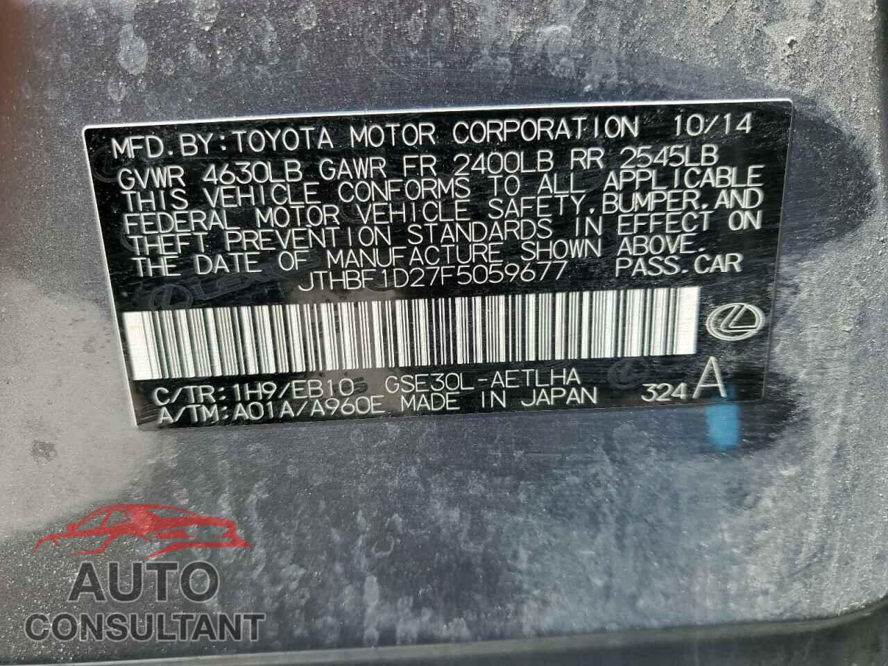 LEXUS IS 2015 - JTHBF1D27F5059677