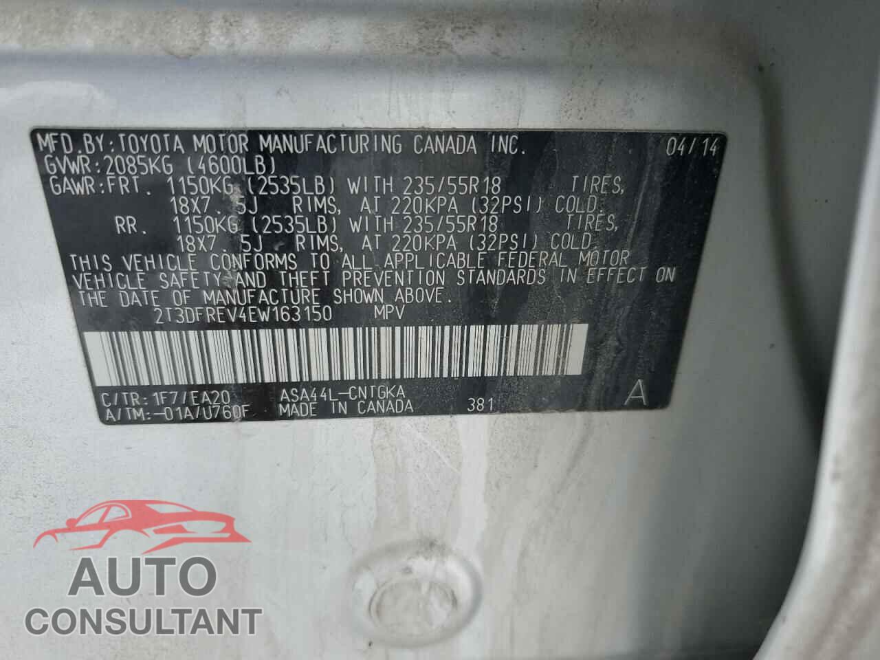TOYOTA RAV4 2014 - 2T3DFREV4EW163150