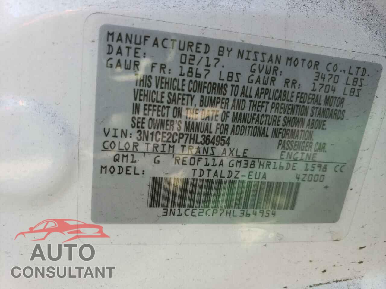NISSAN VERSA 2017 - 3N1CE2CP7HL364954