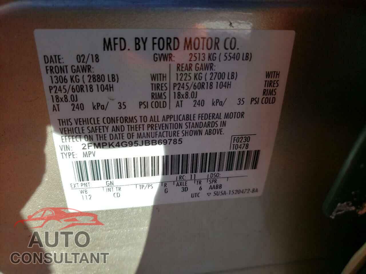 FORD EDGE 2018 - 2FMPK4G95JBB69785
