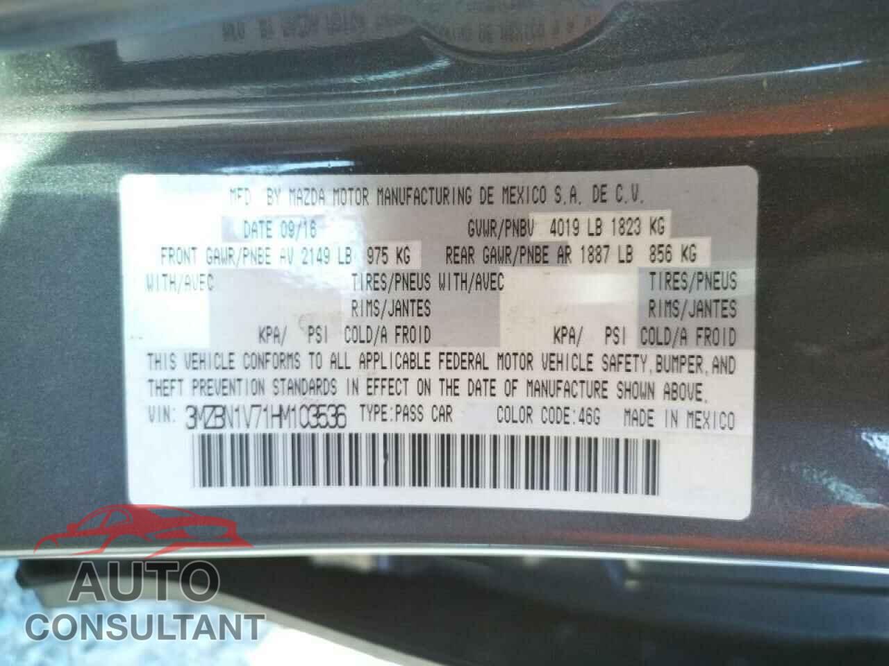 MAZDA 3 2017 - 3MZBN1V71HM103536