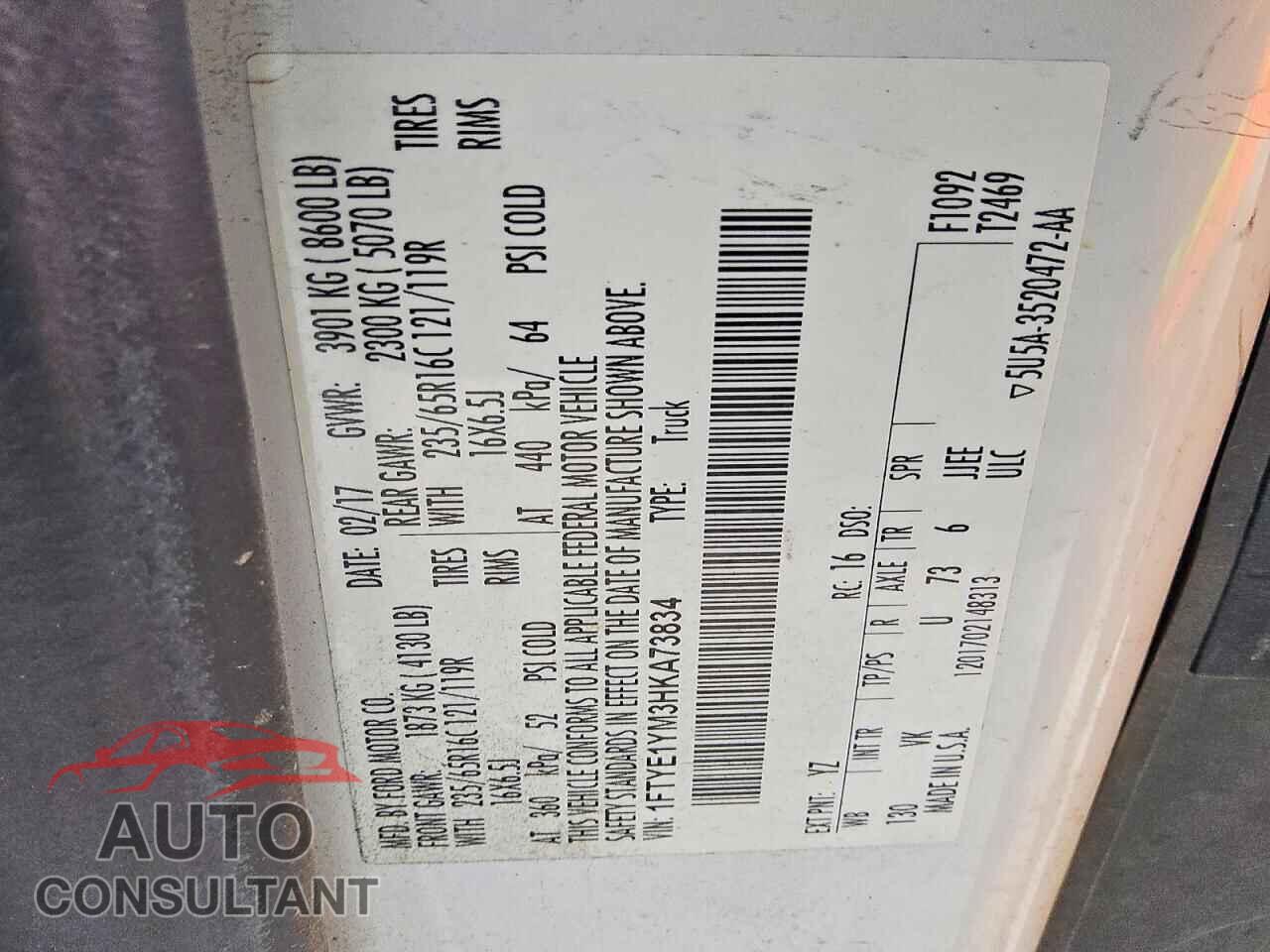 FORD TRANSIT 2017 - 1FTYE1YM3HKA73834