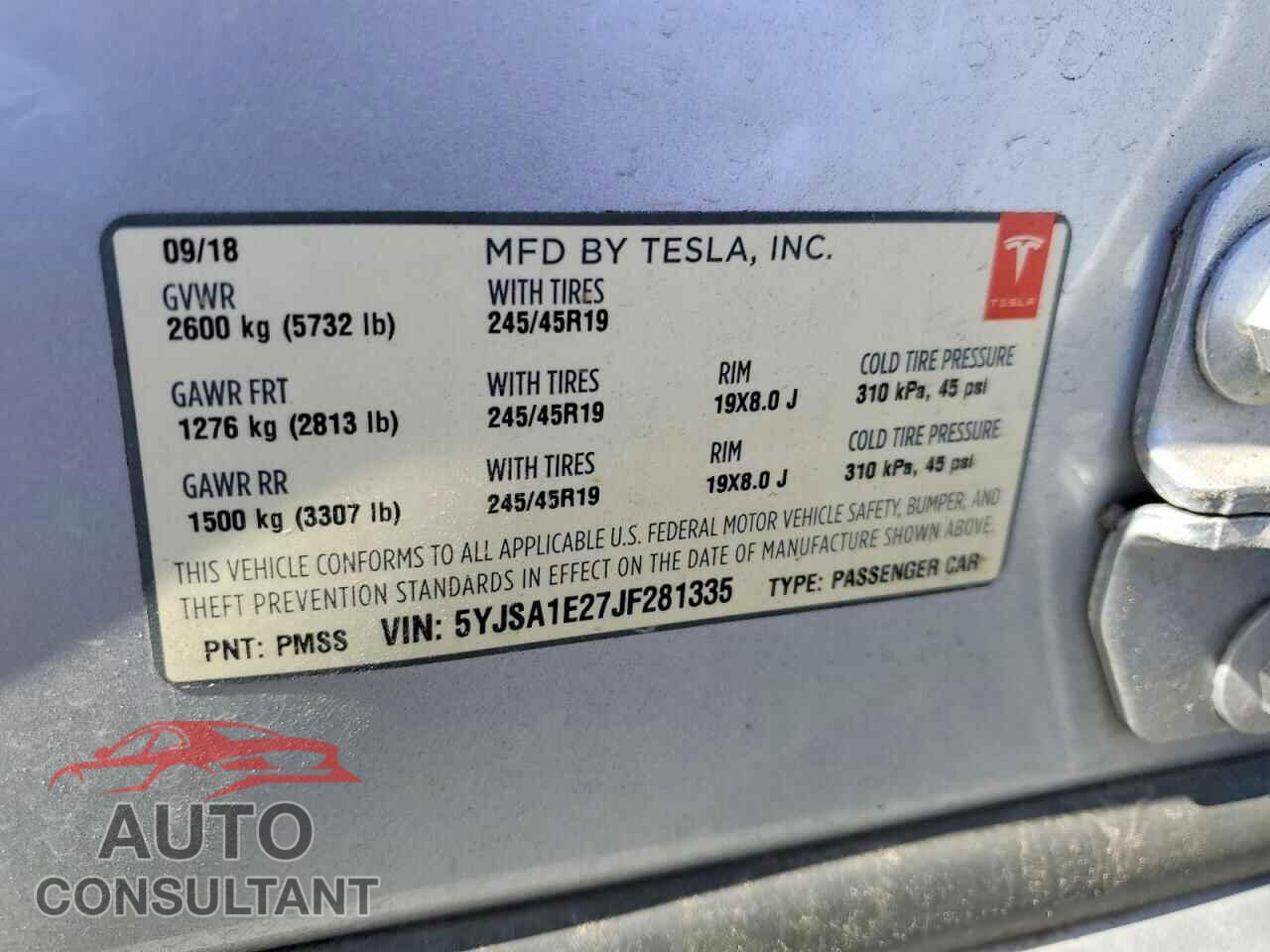 TESLA MODEL S 2018 - 5YJSA1E27JF281335