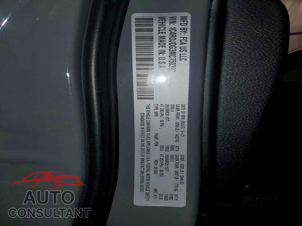 DODGE DURANGO 2021 - 1C4RDJDG3MC750392