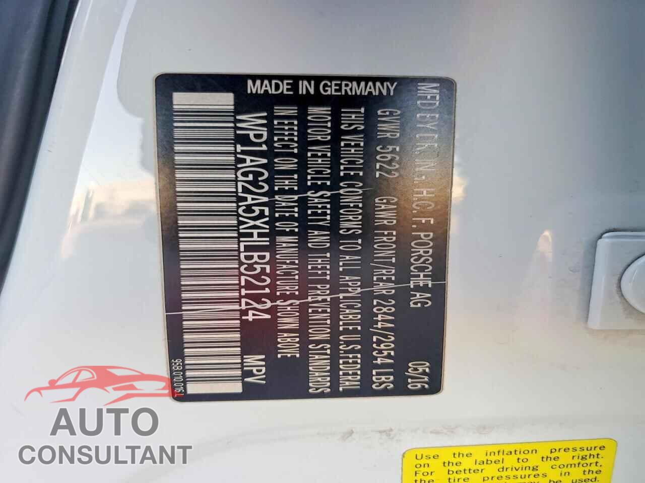 PORSCHE MACAN 2017 - WP1AG2A5XHLB52124