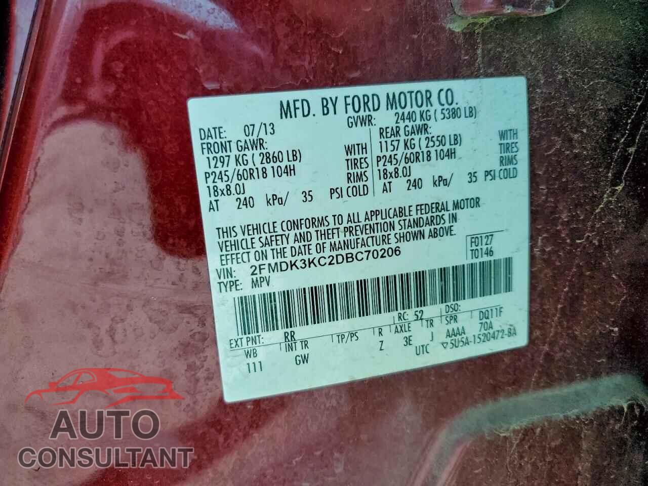 FORD EDGE 2013 - 2FMDK3KC2DBC70206