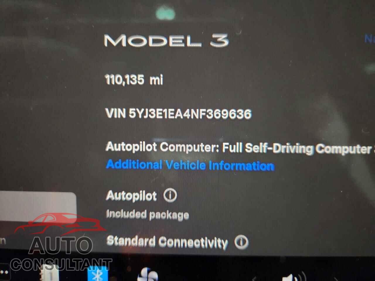 TESLA MODEL 3 2022 - 5YJ3E1EA4NF369636
