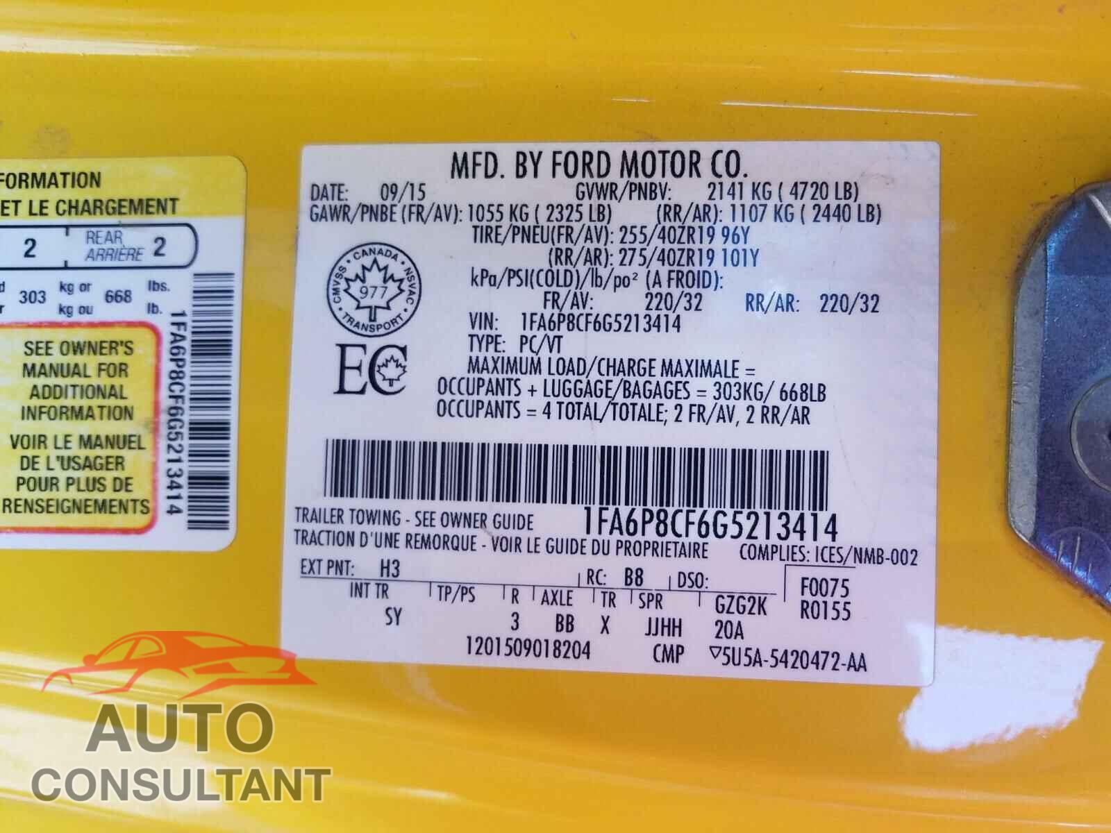 FORD MUSTANG 2016 - 1FA6P8CF6G5213414