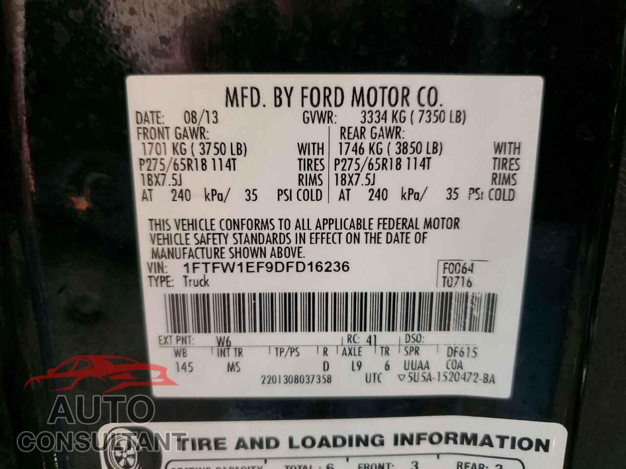 FORD F-150 2013 - 1FTFW1EF9DFD16236