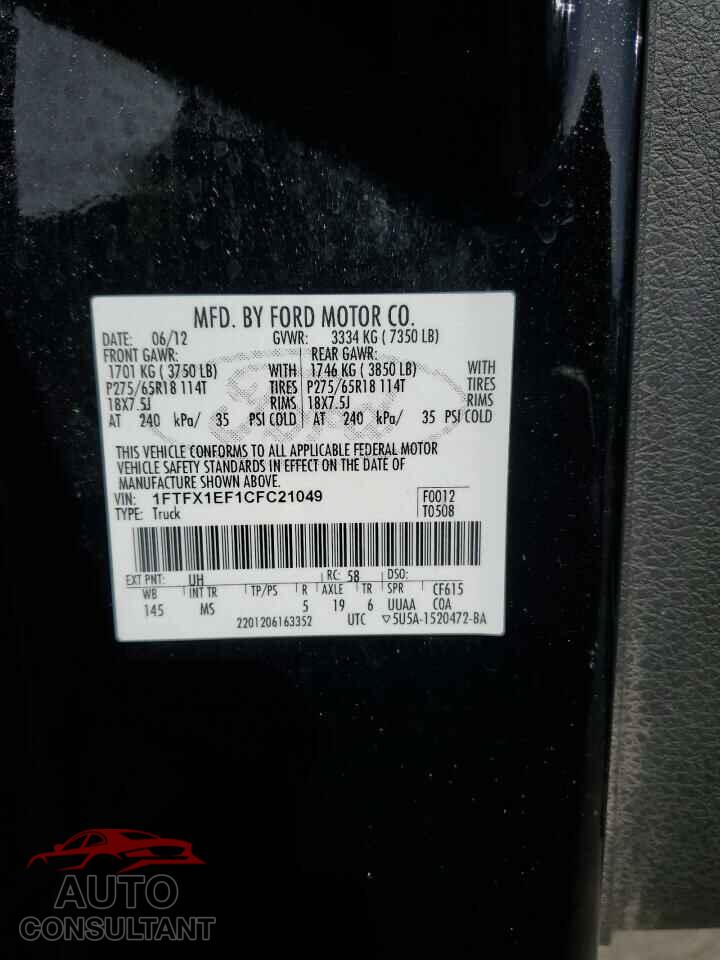 FORD F-150 2012 - 1FTFX1EF1CFC21049