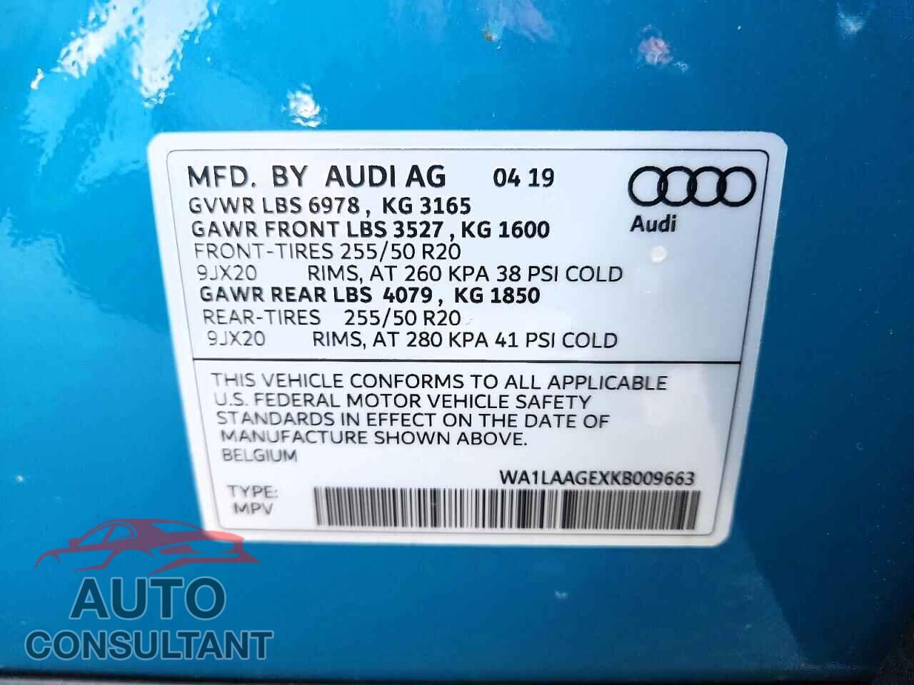 AUDI E-TRON 2019 - WA1LAAGEXKB009663