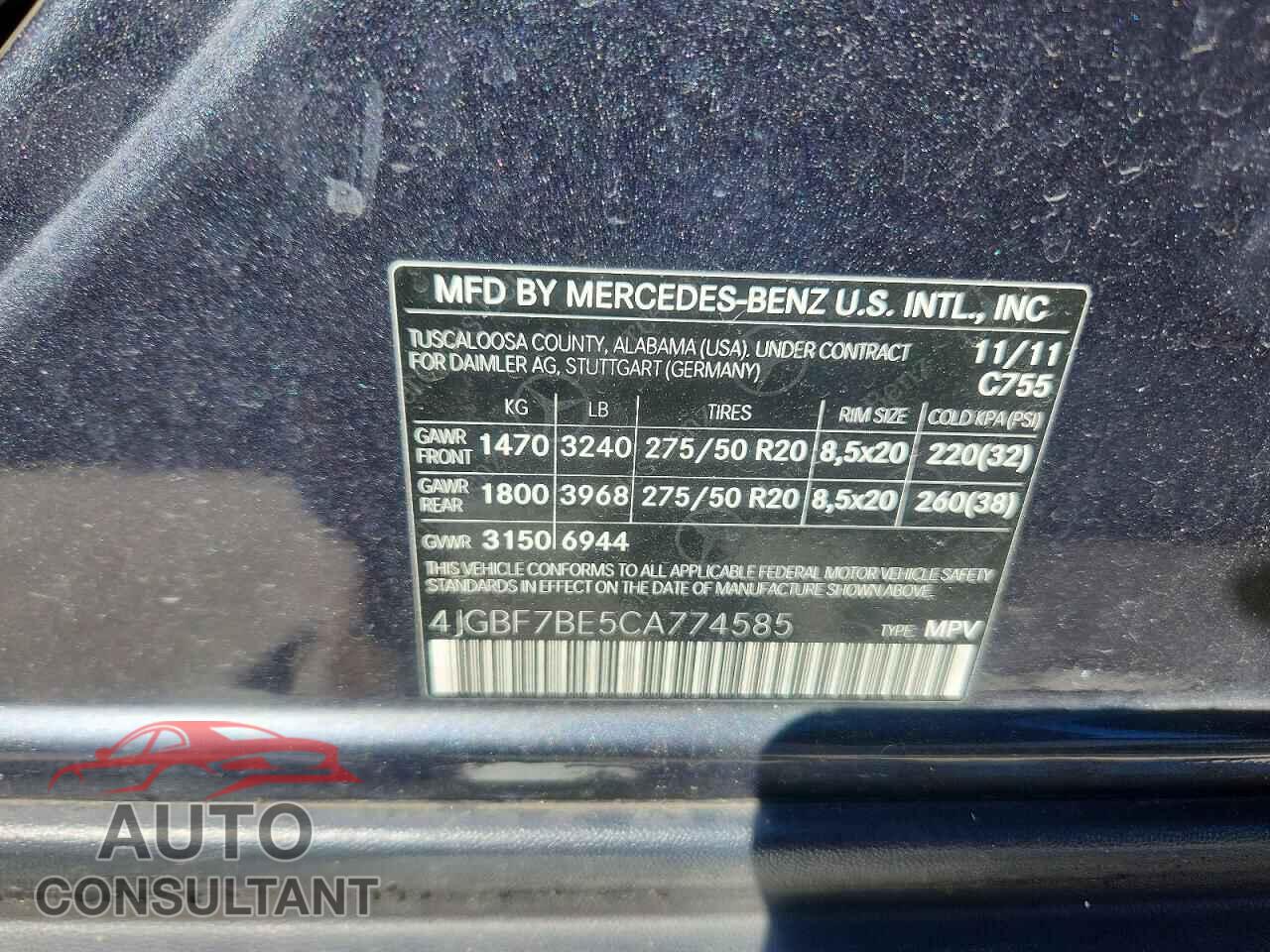 MERCEDES-BENZ GL-CLASS 2012 - 4JGBF7BE5CA774585
