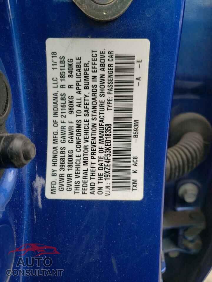 HONDA INSIGHT 2019 - 19XZE4F53KE018358