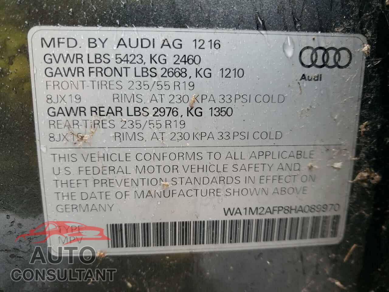 AUDI Q5 2017 - WA1M2AFP8HA089970