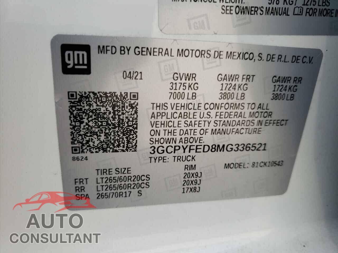 CHEVROLET SILVERADO 2021 - 3GCPYFED8MG336521