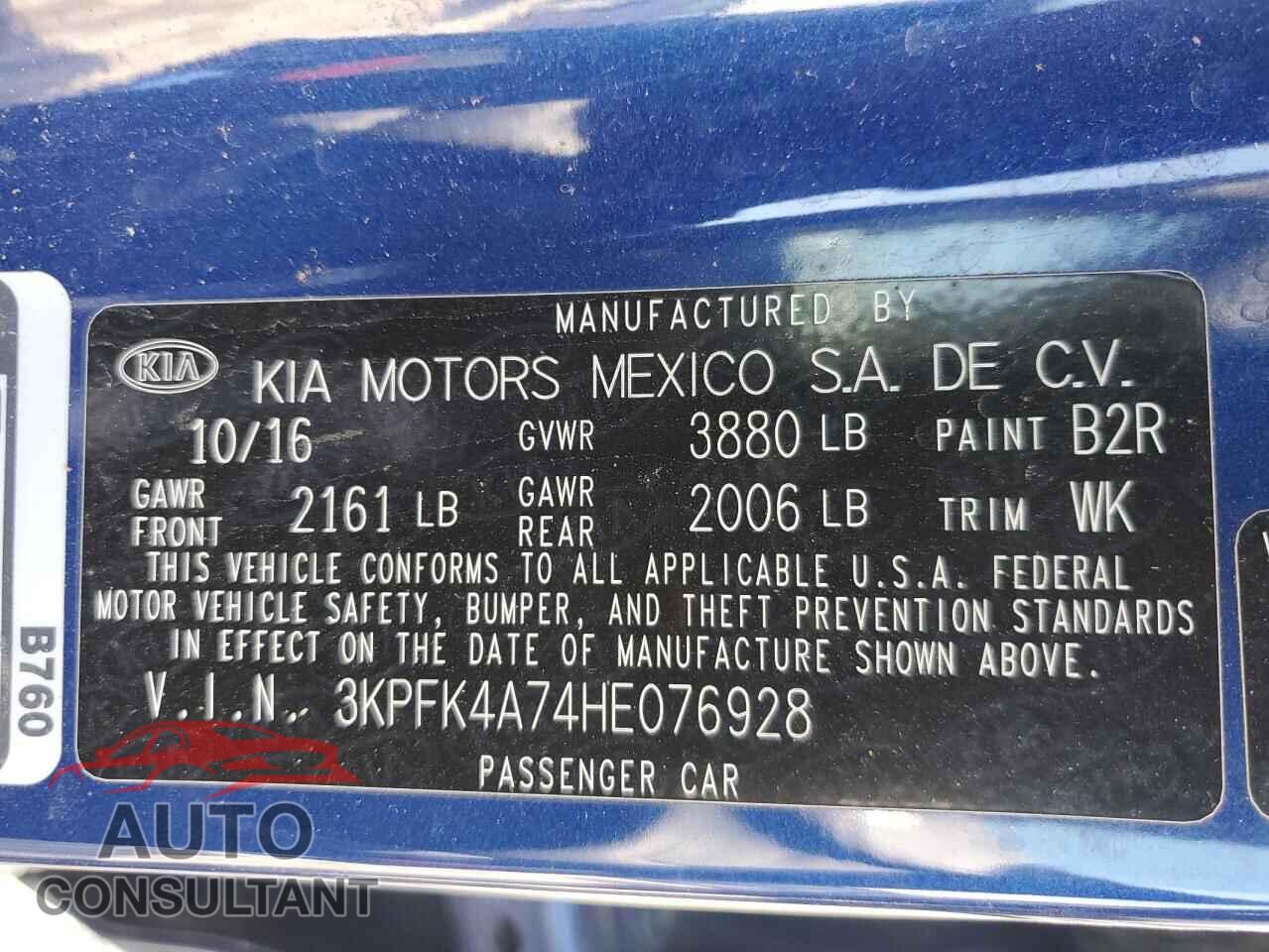 KIA FORTE 2017 - 3KPFK4A74HE076928