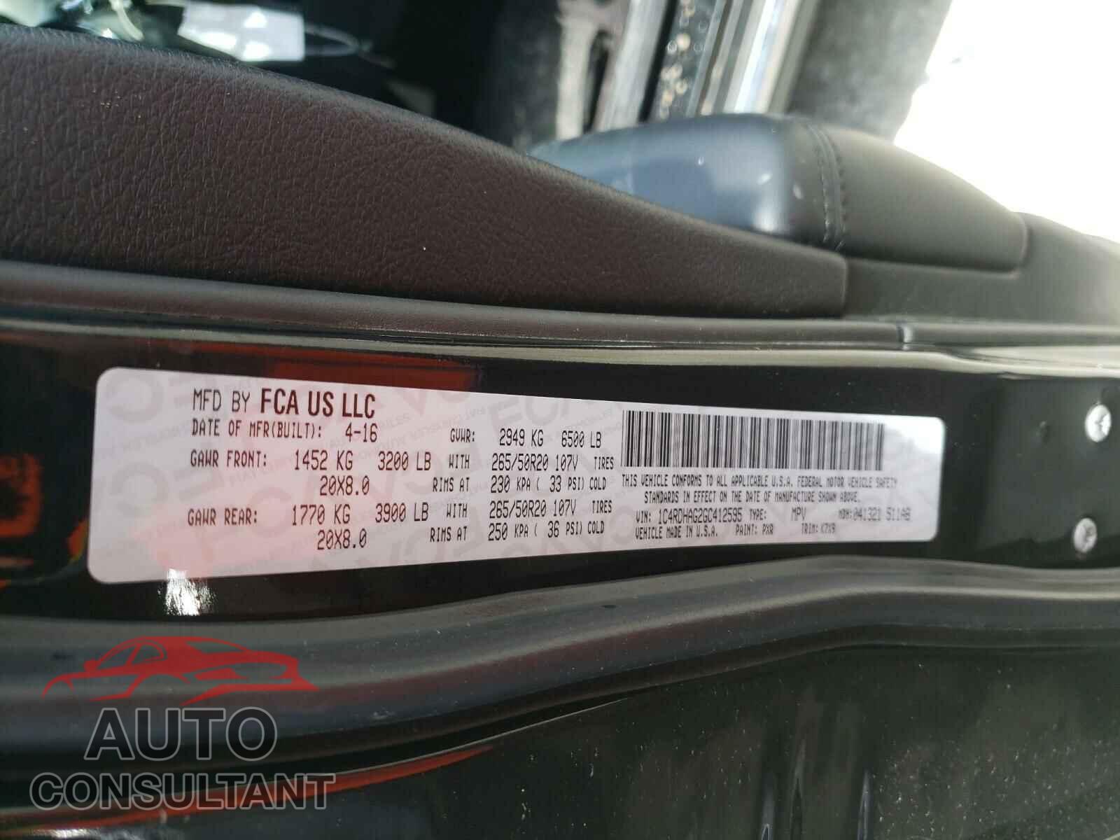 DODGE DURANGO 2016 - 1C4RDHAG2GC412595