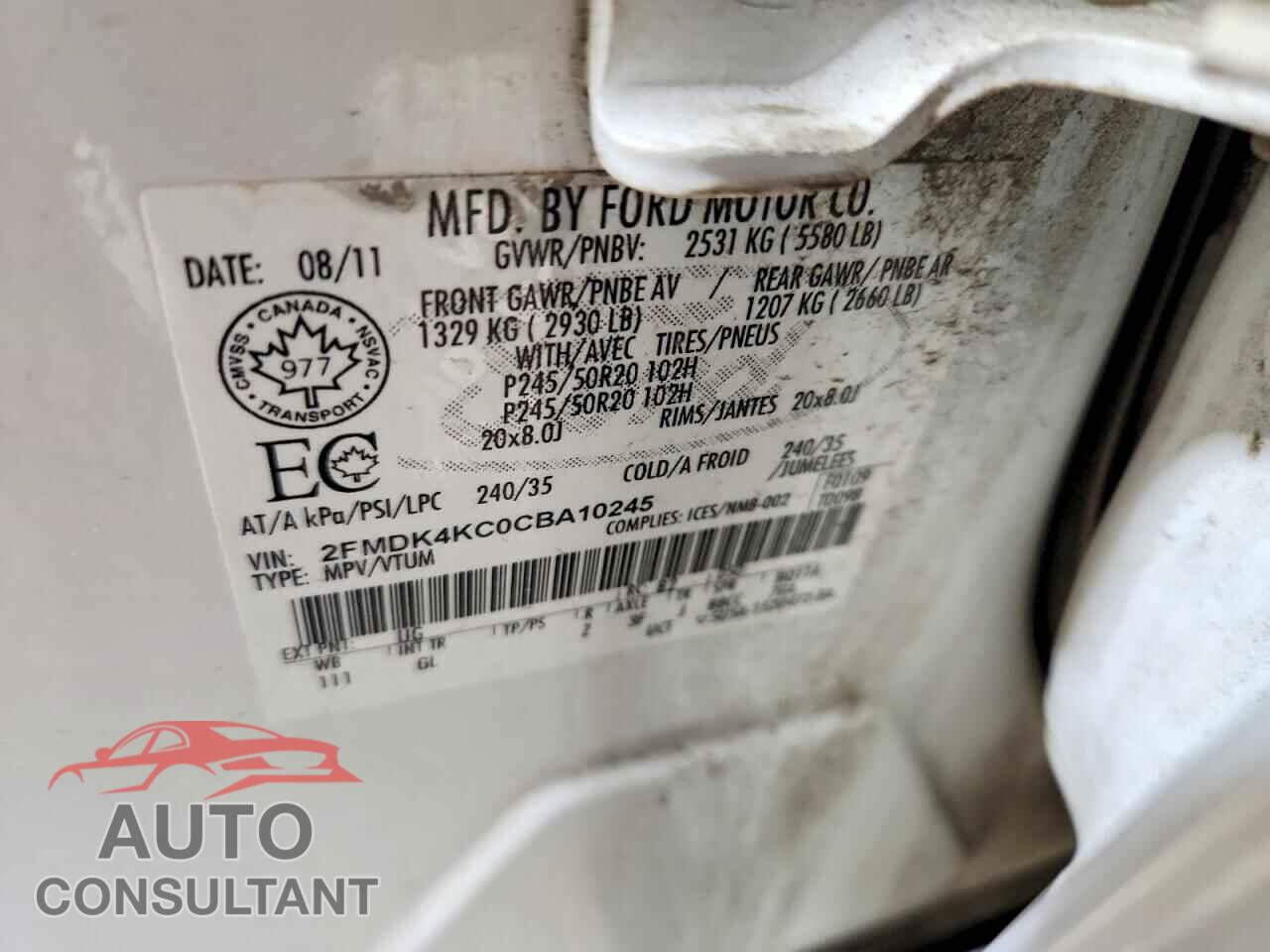 FORD EDGE 2012 - 2FMDK4KC0CBA10245