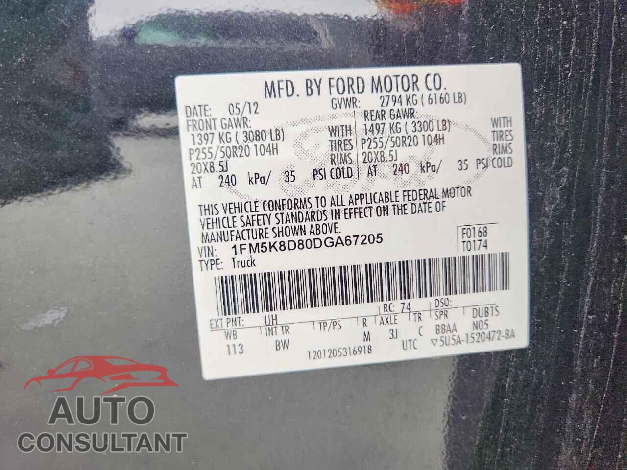 FORD EXPLORER 2013 - 1FM5K8D80DGA67205