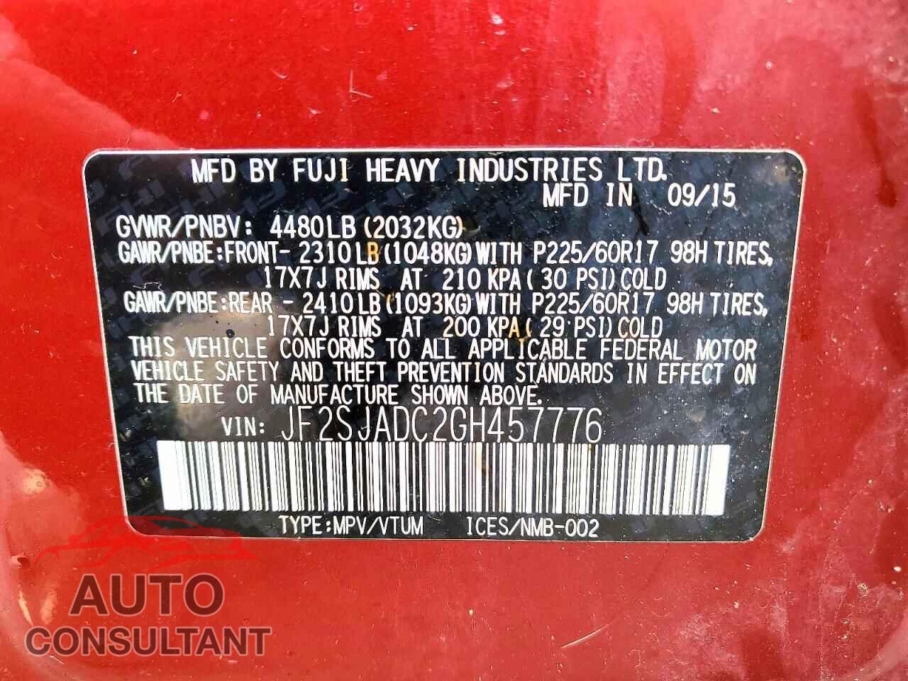 SUBARU FORESTER 2016 - JF2SJADC2GH457776