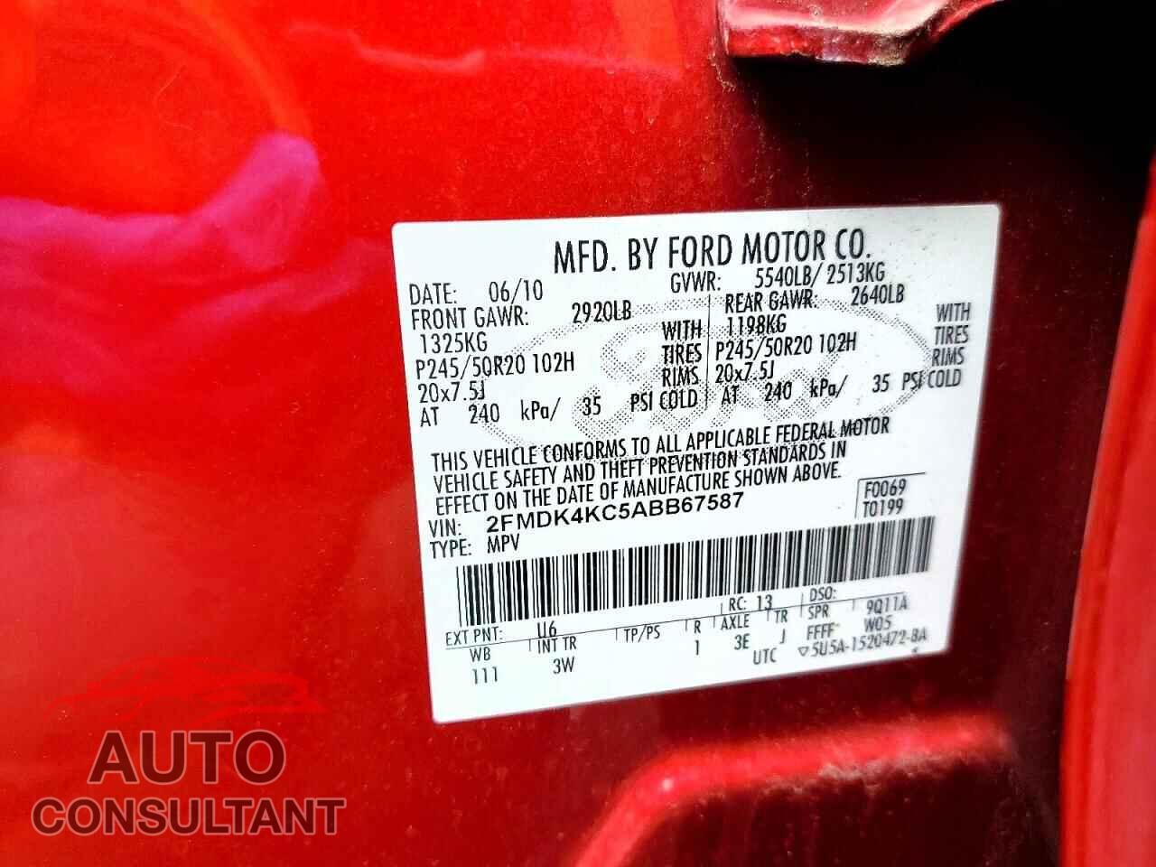 FORD EDGE 2010 - 2FMDK4KC5ABB67587