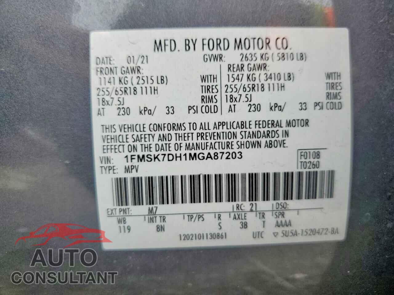 FORD EXPLORER 2021 - 1FMSK7DH1MGA87203