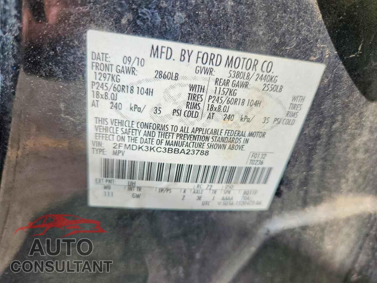 FORD EDGE 2011 - 2FMDK3KC3BBA23788