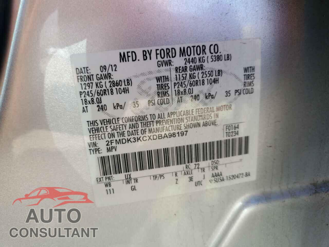 FORD EDGE 2013 - 2FMDK3KCXDBA98197