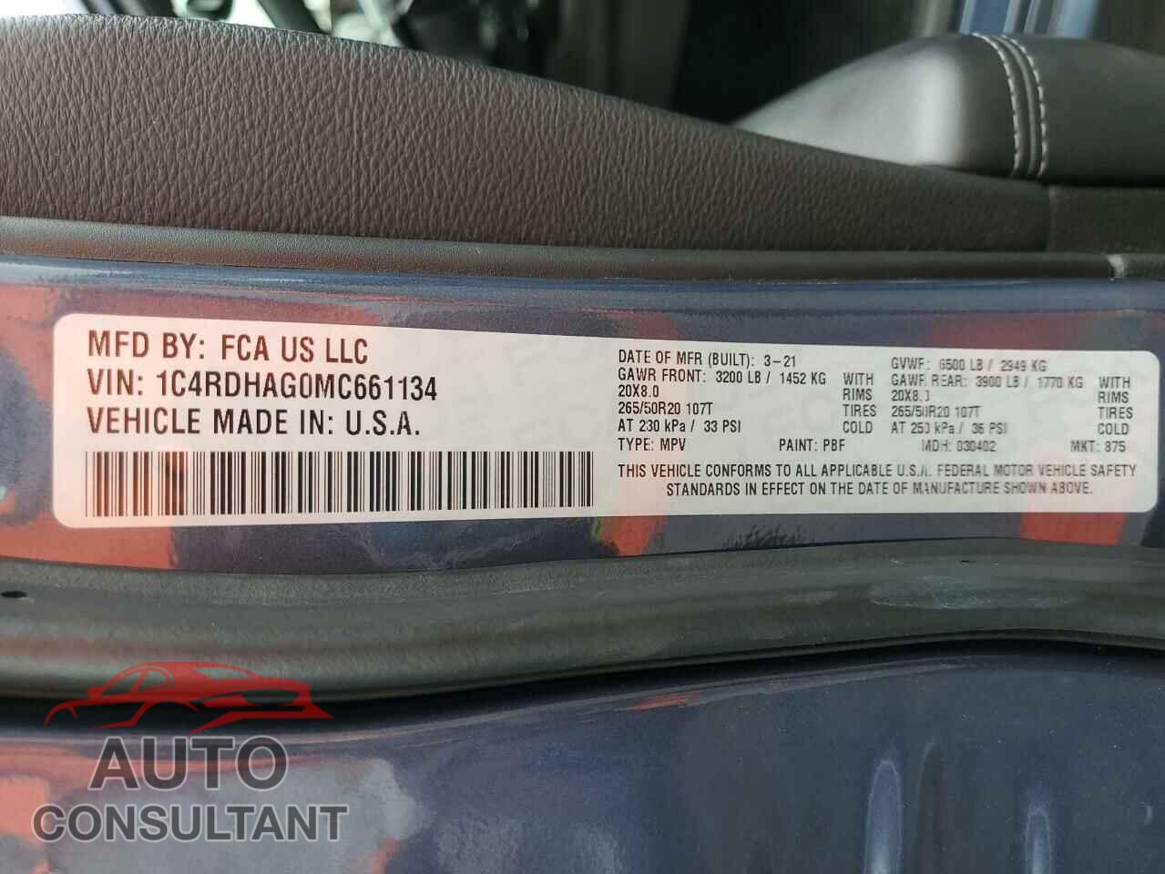 DODGE DURANGO 2021 - 1C4RDHAG0MC661134