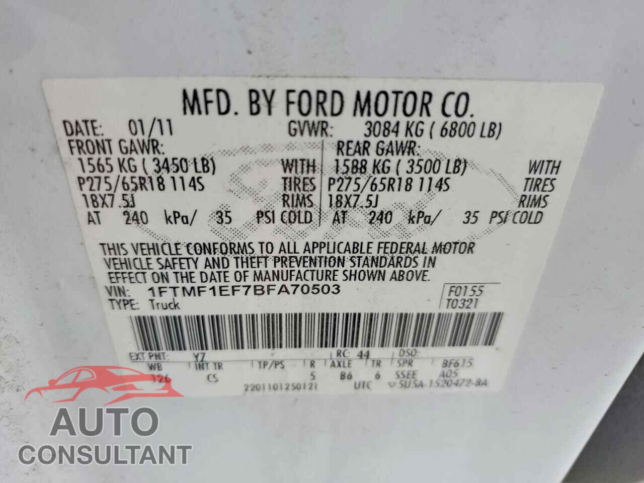 FORD F150 2011 - 1FTMF1EF7BFA70503