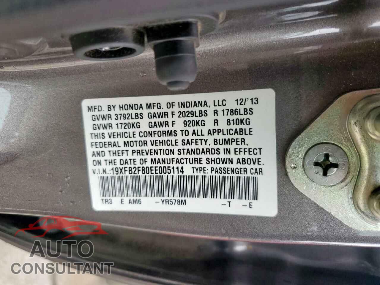 HONDA CIVIC 2014 - 19XFB2F80EE005114