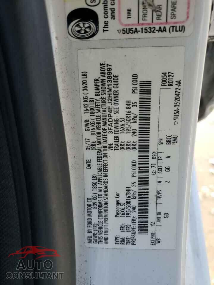 FORD FIESTA 2017 - 3FADP4EJ2HM138997