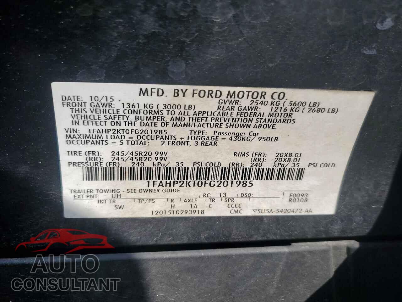 FORD TAURUS 2015 - 1FAHP2KT0FG201985