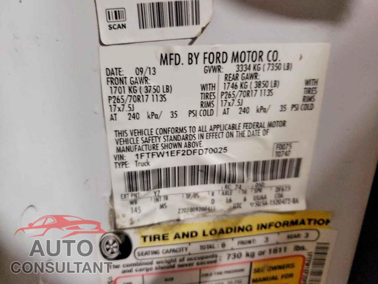 FORD F150 2013 - 1FTFW1EF2DFD70025