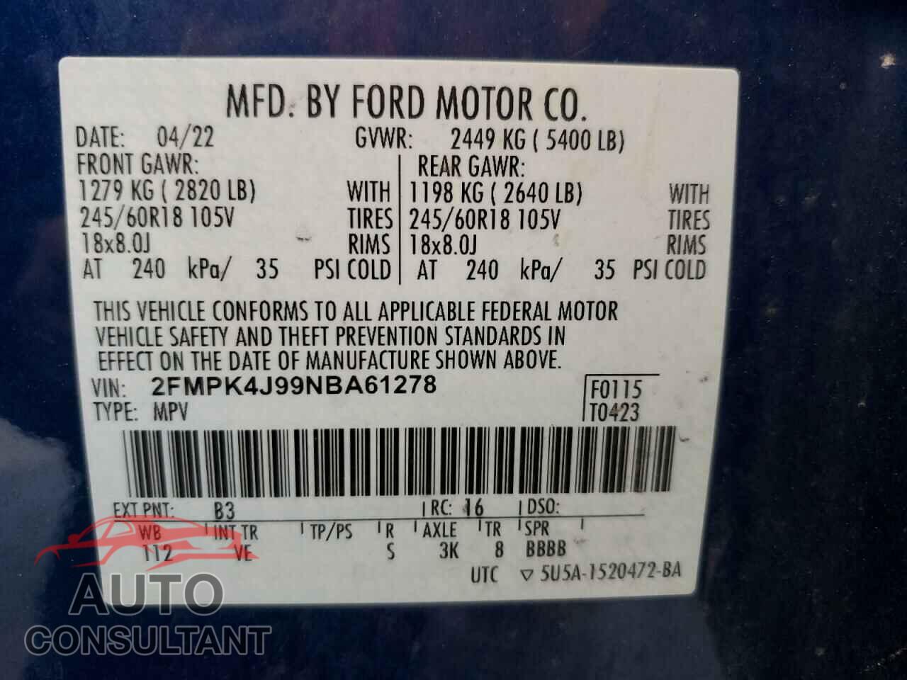 FORD EDGE 2022 - 2FMPK4J99NBA61278