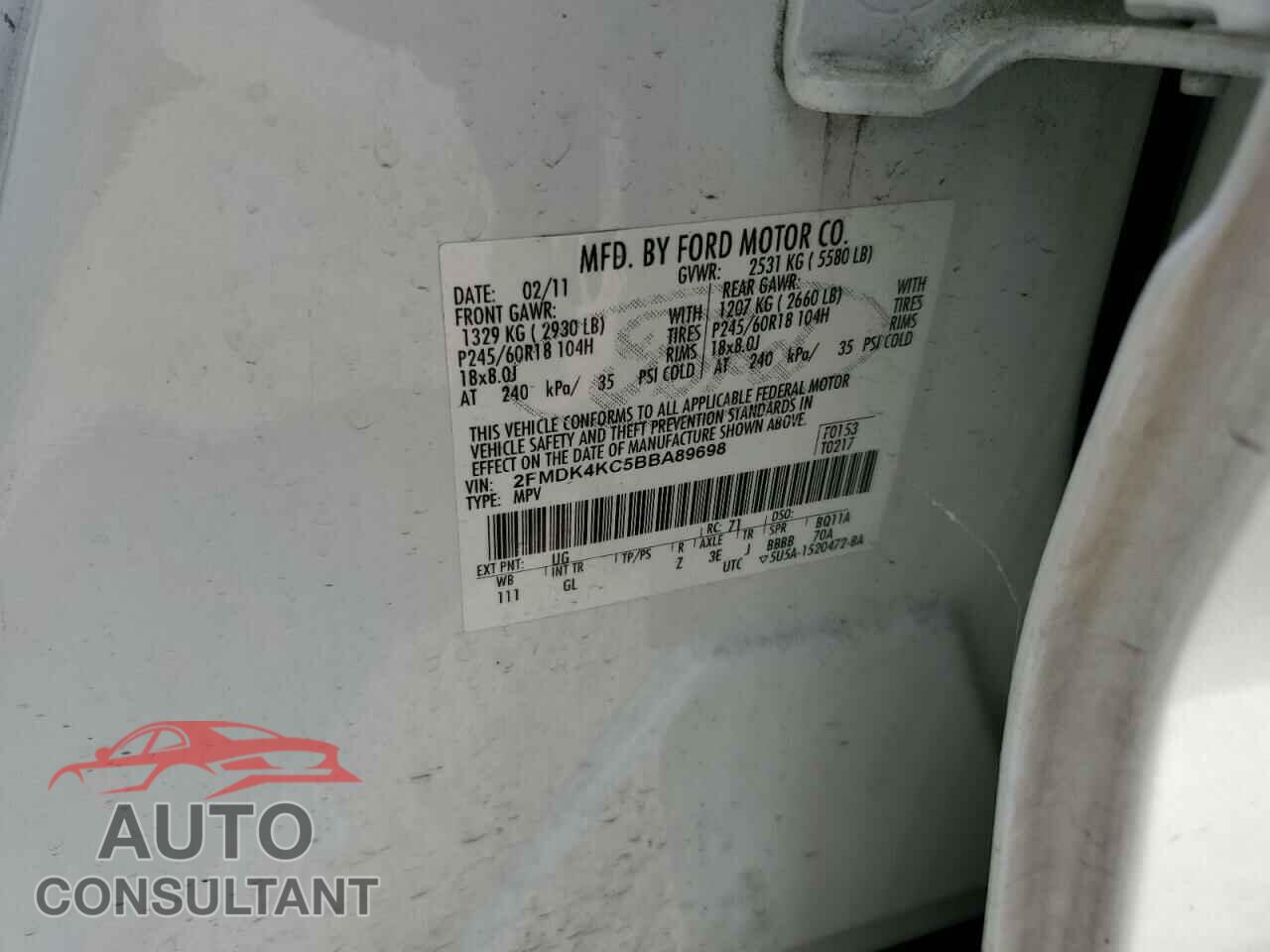 FORD EDGE 2011 - 2FMDK4KC5BBA89698