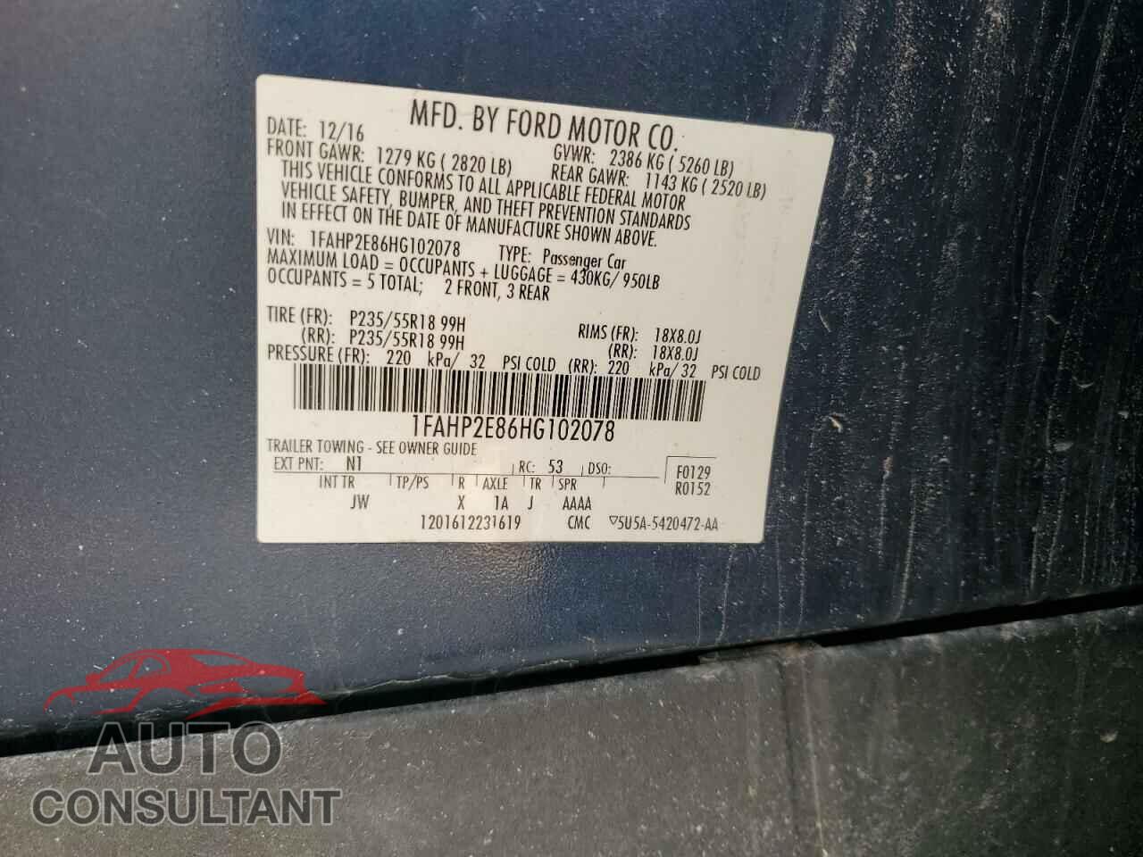 FORD TAURUS 2017 - 1FAHP2E86HG102078