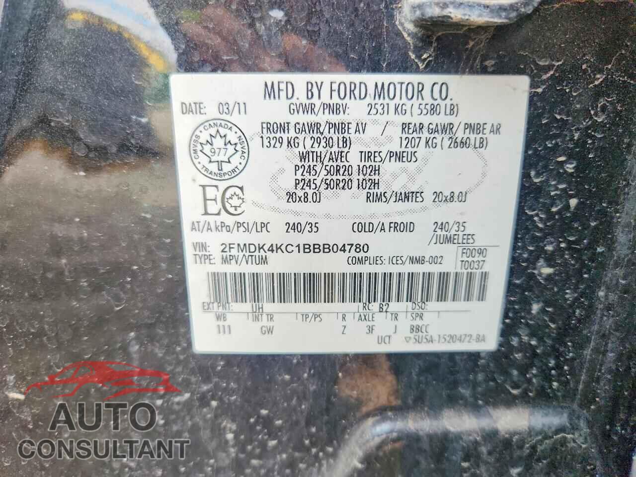 FORD EDGE 2011 - 2FMDK4KC1BBB04780
