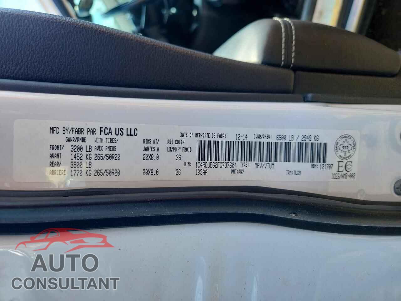 DODGE DURANGO 2015 - 1C4RDJEG2FC737604