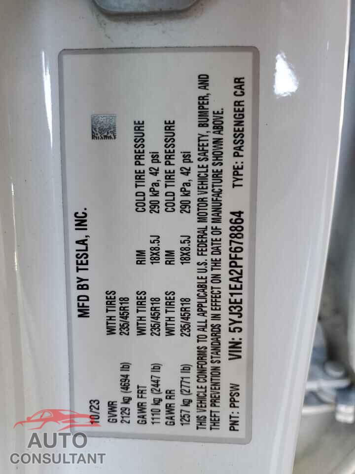 TESLA MODEL 3 2023 - 5YJ3E1EA2PF678864