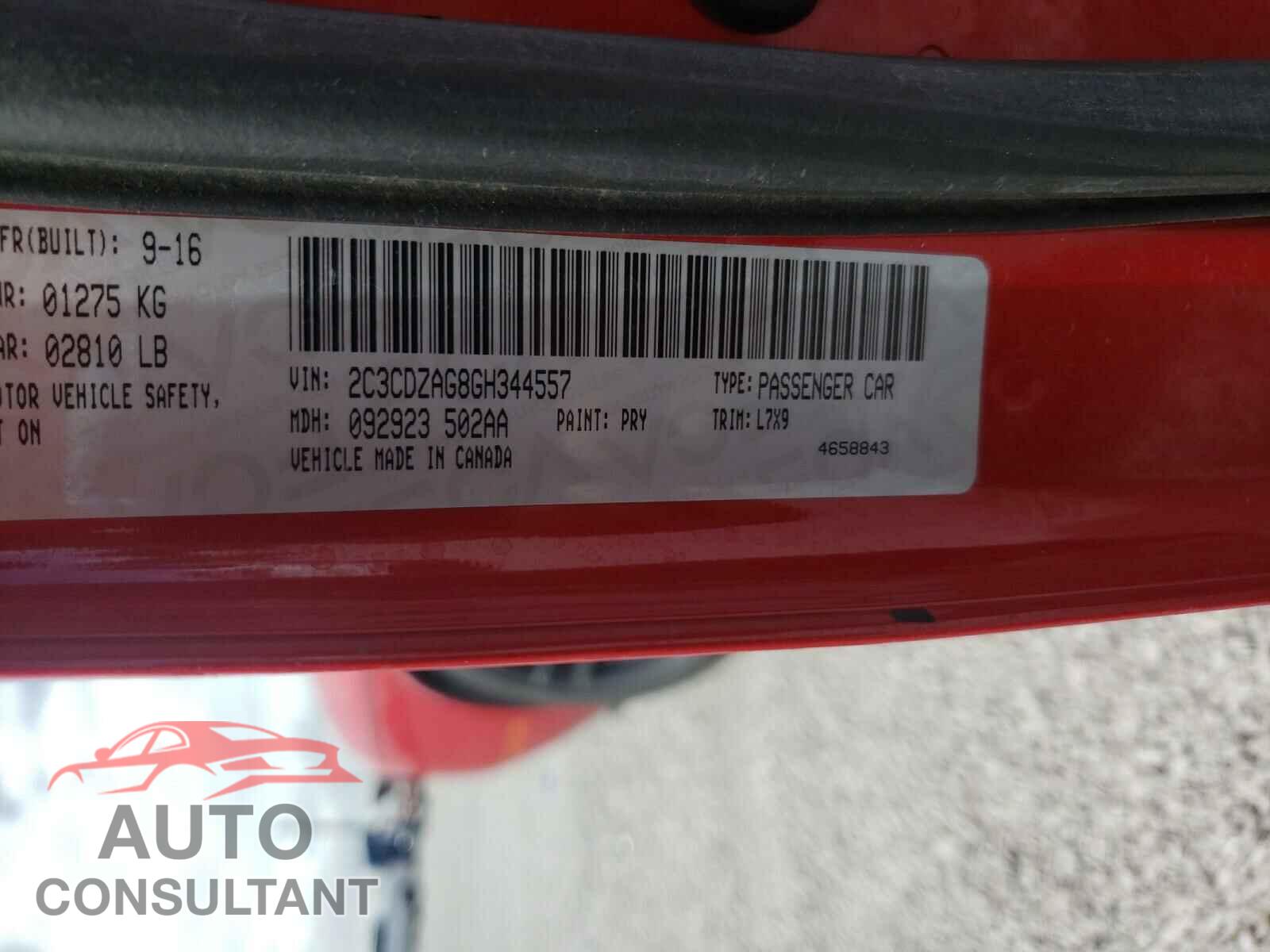 DODGE CHALLENGER 2016 - 2C3CDZAG8GH344557