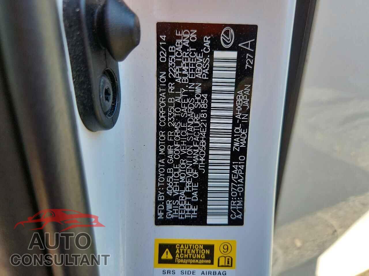 LEXUS CT 200 2014 - JTHKD5BH4E2181854