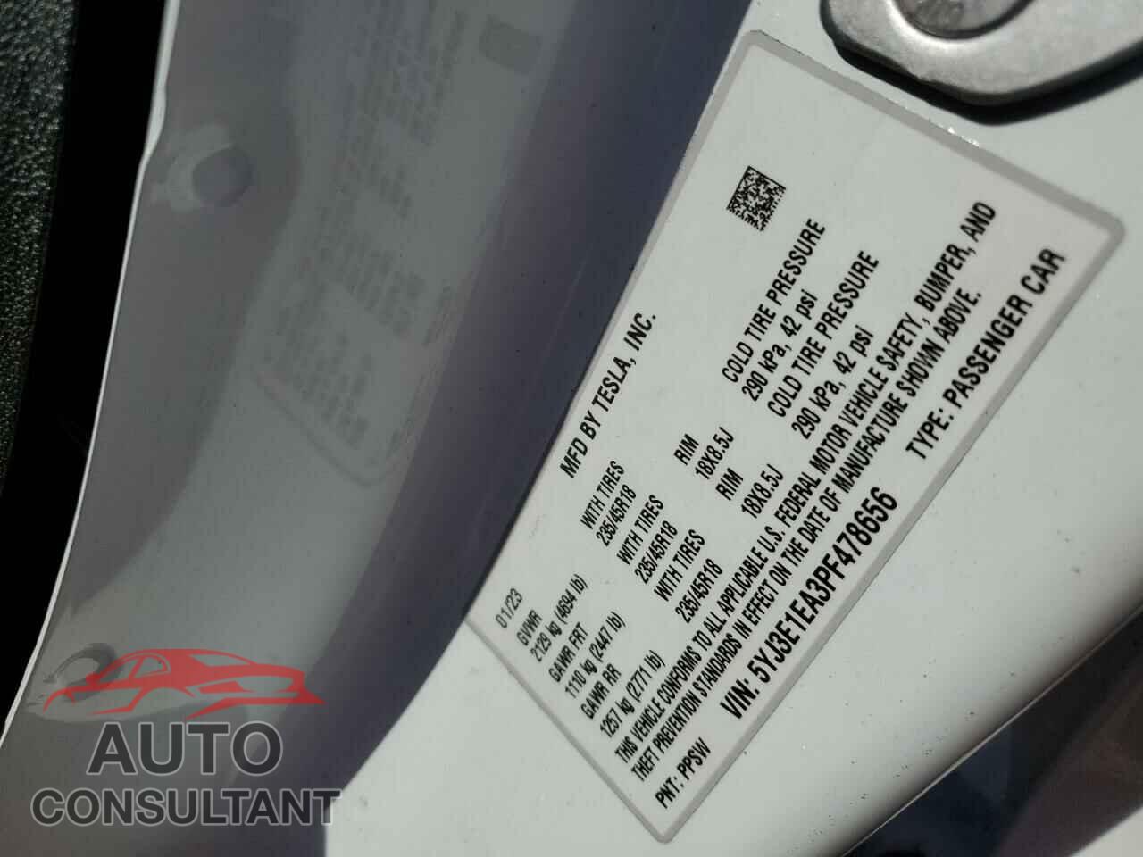 TESLA MODEL 3 2023 - 5YJ3E1EA3PF478656