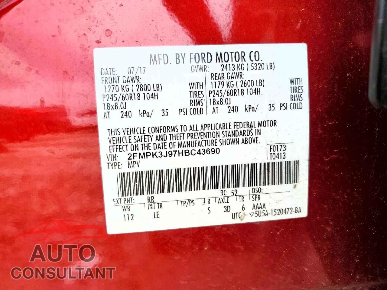 FORD EDGE 2017 - 2FMPK3J97HBC43690