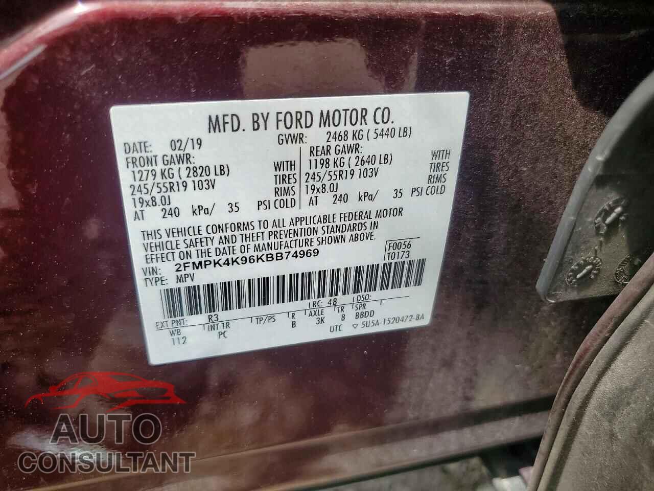 FORD EDGE 2019 - 2FMPK4K96KBB74969
