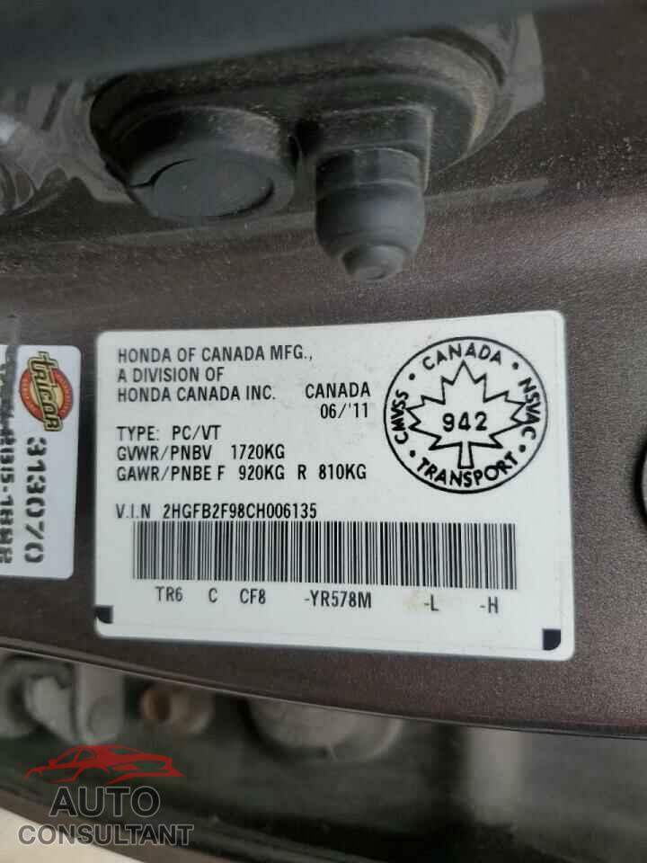 HONDA CIVIC 2012 - 2HGFB2F98CH006135