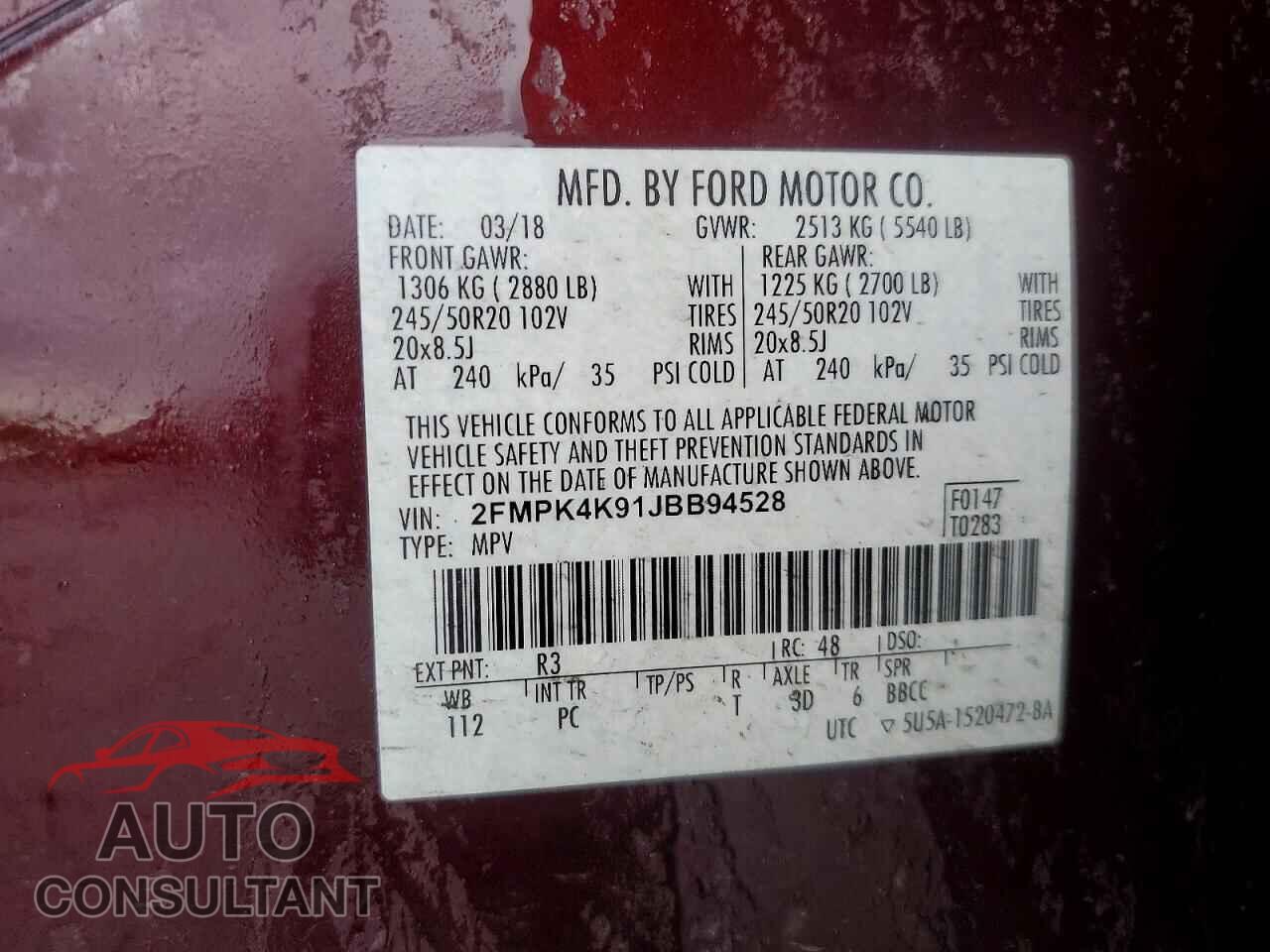 FORD EDGE 2018 - 2FMPK4K91JBB94528